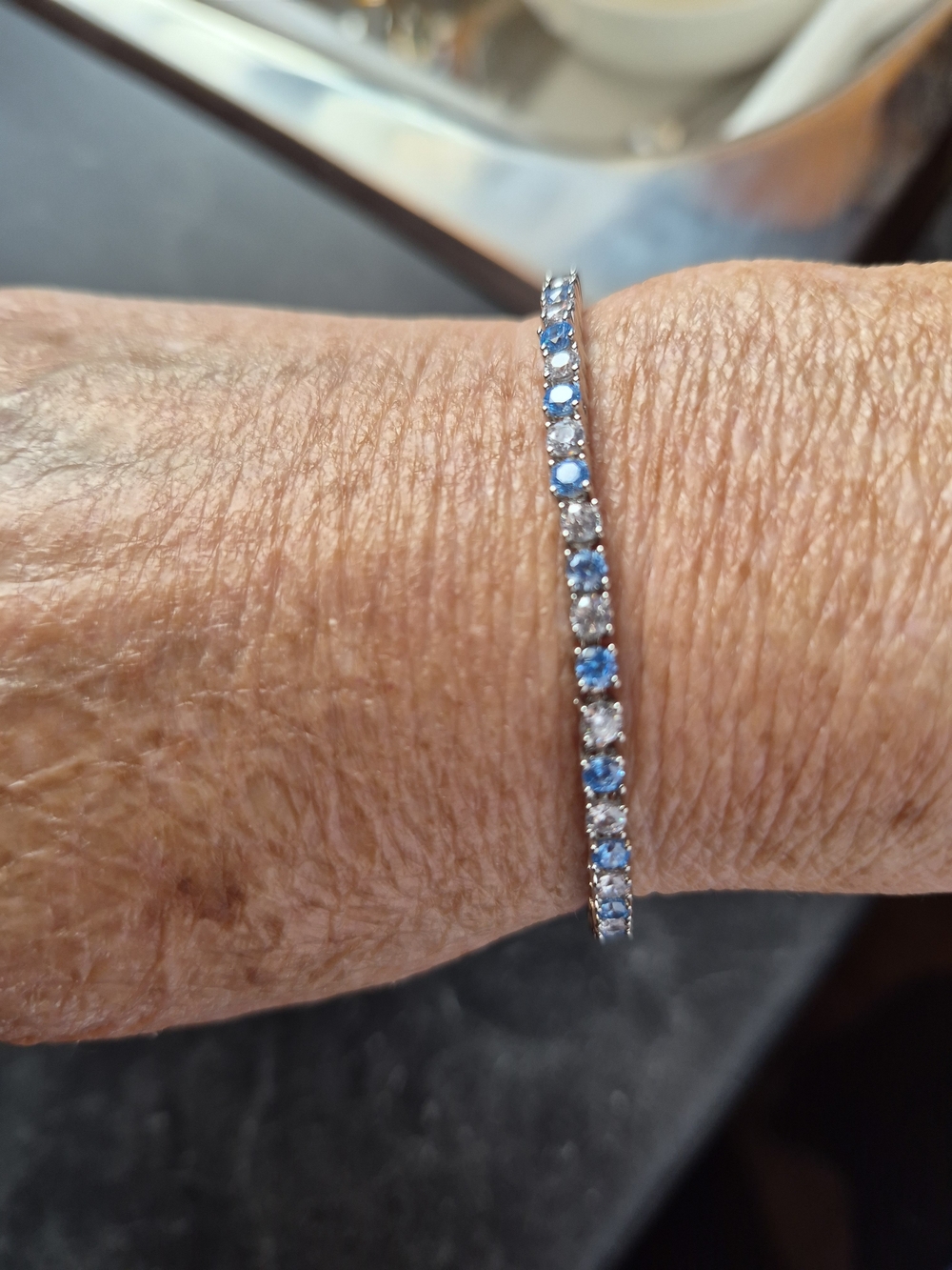 Swarovski Blue and Clear Crystal Tennis Bracelet